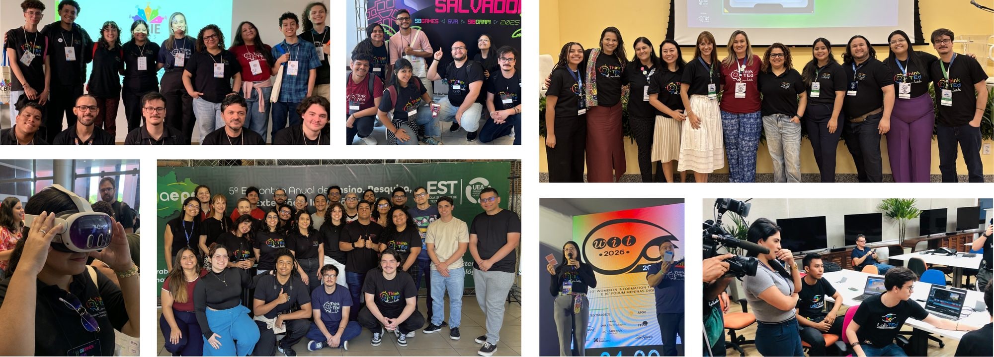 Fotos de integrantes do ThinkTEd Lab em eventos, oficinas e apresentações pelo país